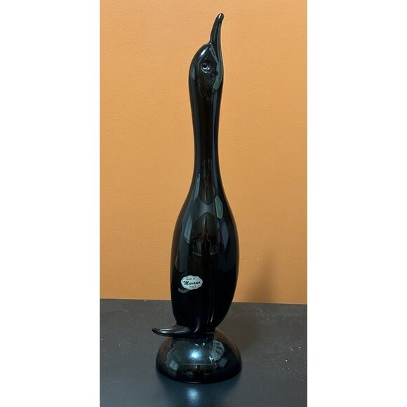 Made In Murano Italy Black Glass Heron Bird Tall Long Neck Solid Heavy Read